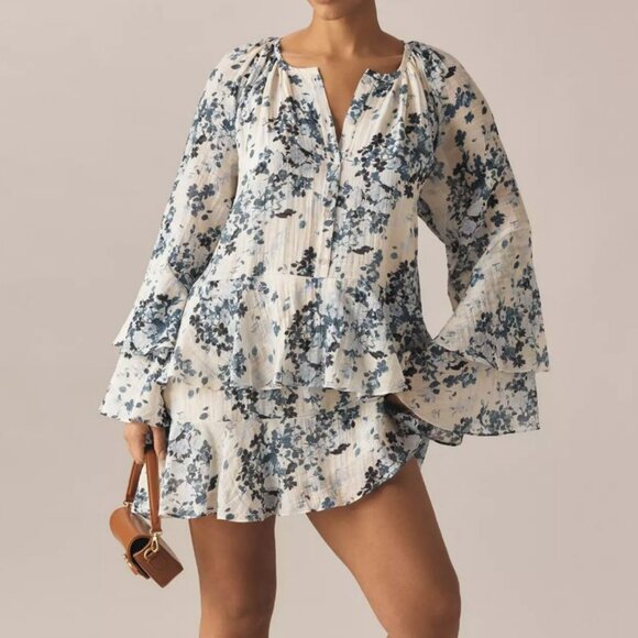 Anthropologie Maeve Long-Sleeve V-Neck Mini Swing Dress - Picture 2 of 11
